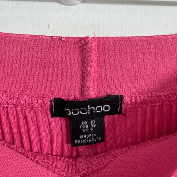 Boohoo Pink Ribbed High Waisted Wide Leg Pants Flare Size 6 (US) - Picture 4 of 7